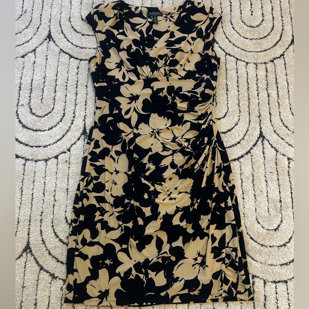 Ralph Lauren Black and Tan Floral Midi Dress